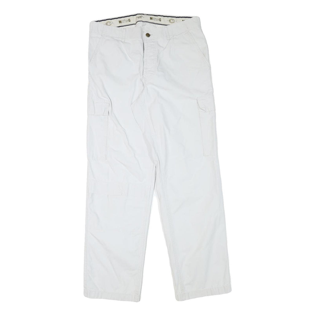 MUSTANG Mens Regular Fit White Cotton Blend Cargo Trousers W33 L32