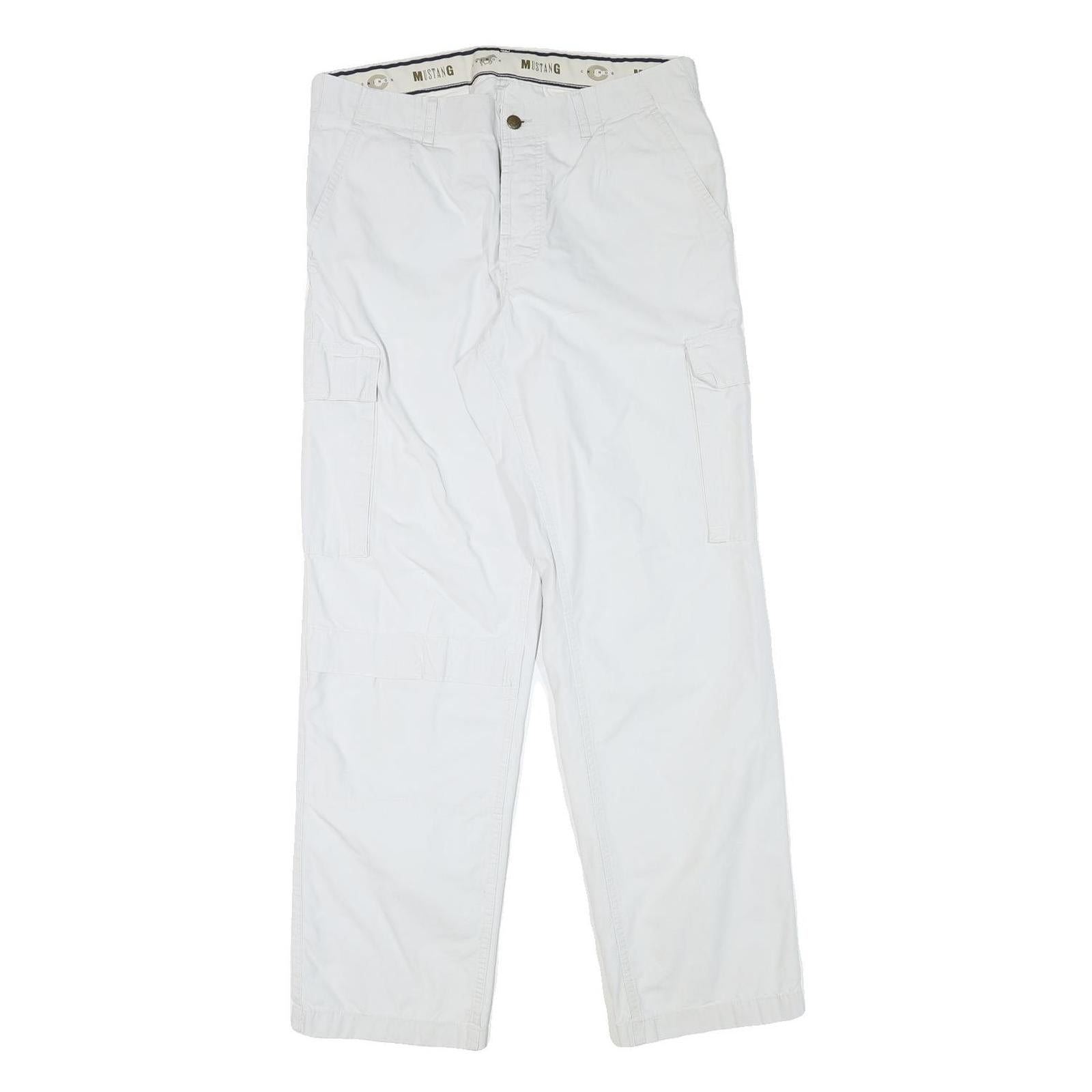 MUSTANG Mens Regular Fit White Cotton Blend Cargo Trousers W33 L32