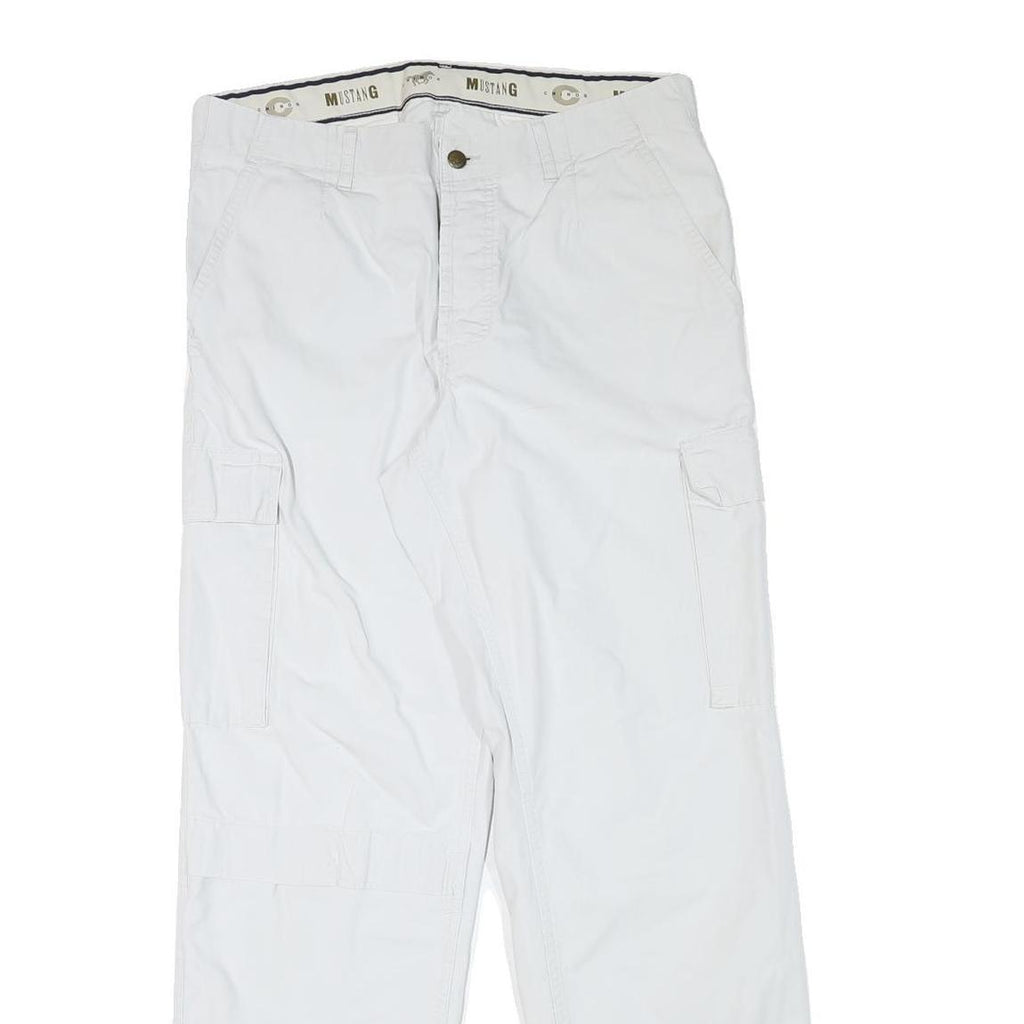 MUSTANG Mens Regular Fit White Cotton Blend Cargo Trousers W33 L32