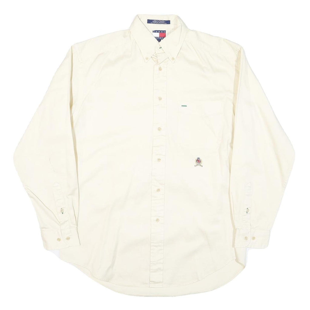 TOMMY HILFIGER Mens White Plain Shirt S Button-Down Collar Long Sleeve Cotton