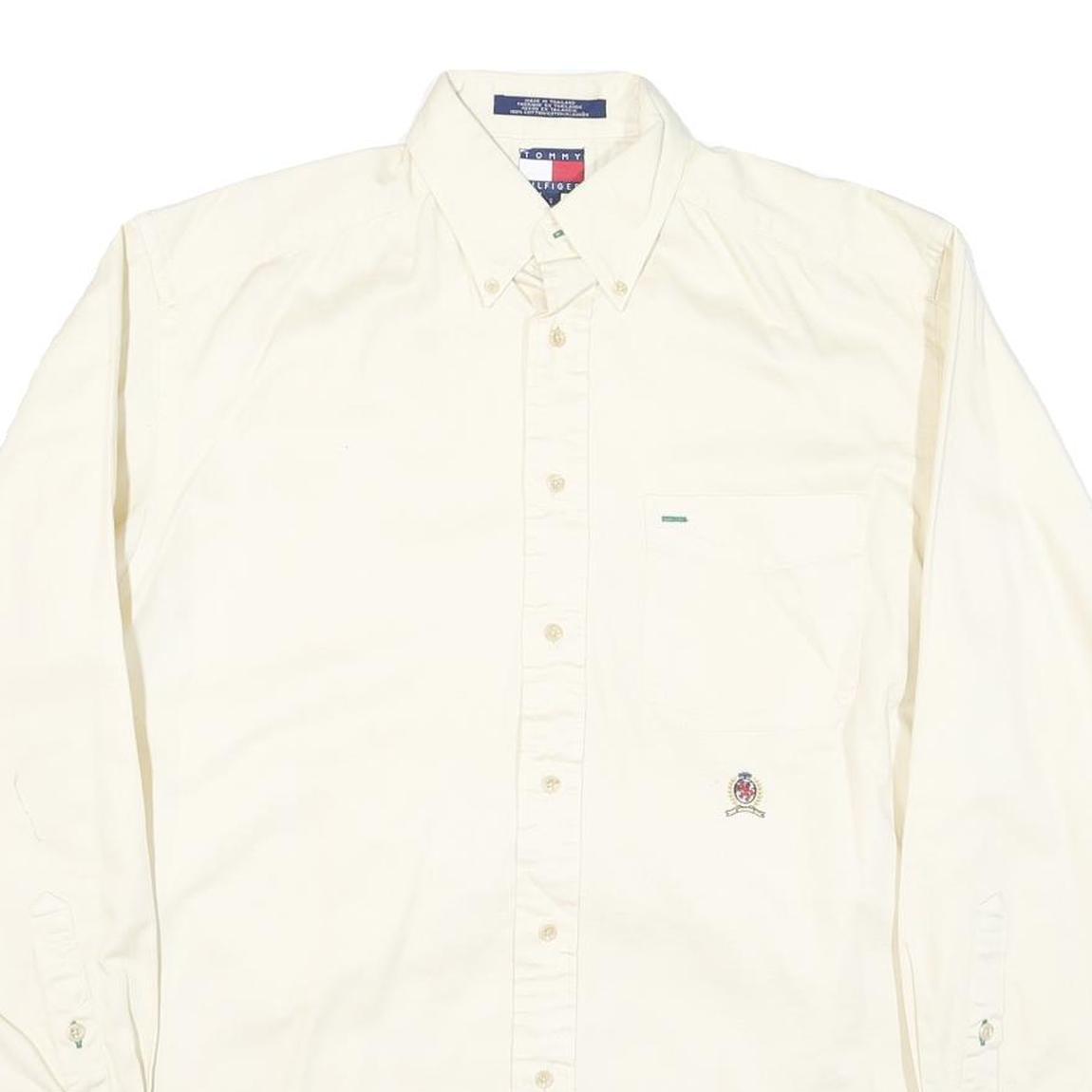 TOMMY HILFIGER Mens White Plain Shirt S Button-Down Collar Long Sleeve Cotton