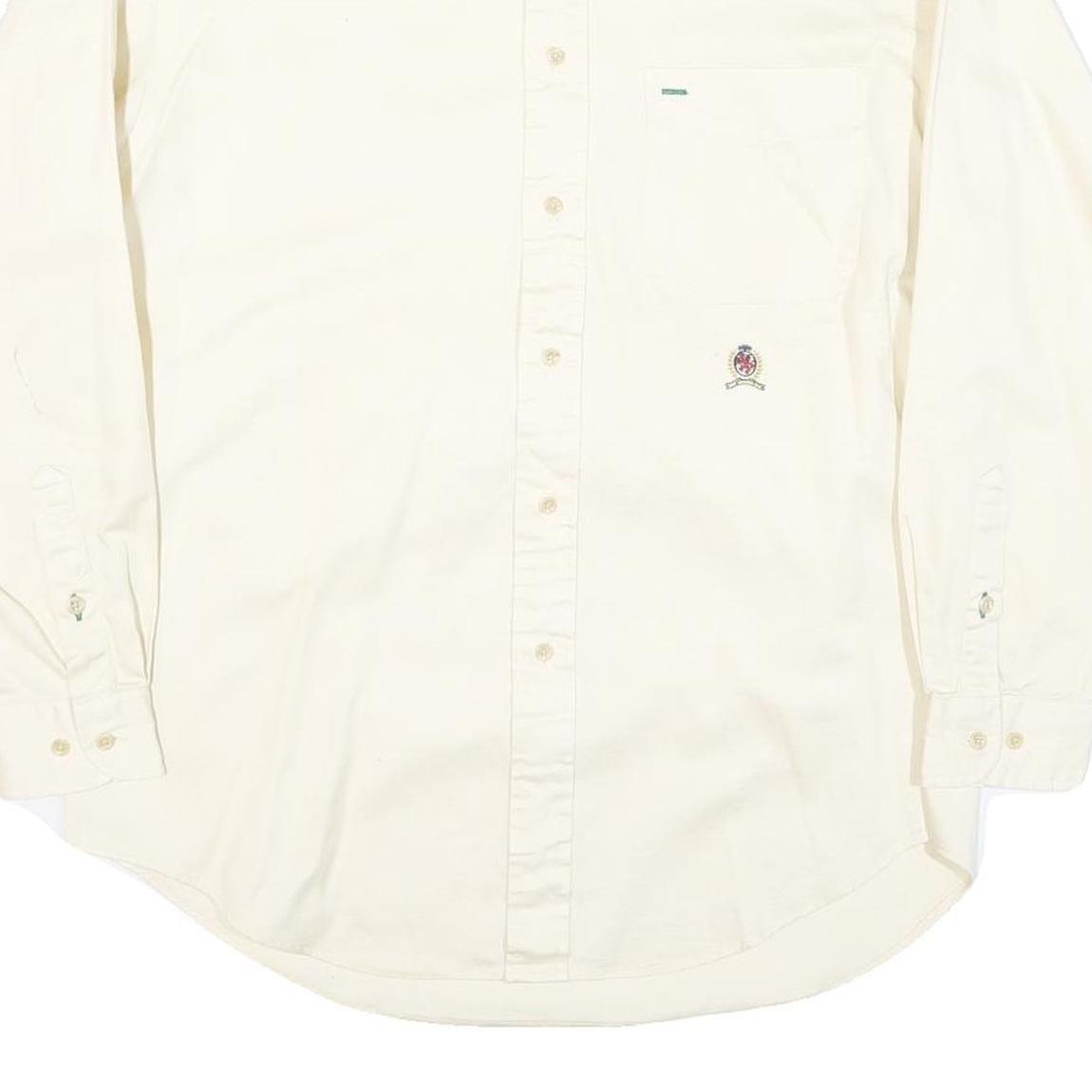 TOMMY HILFIGER Mens White Plain Shirt S Button-Down Collar Long Sleeve Cotton
