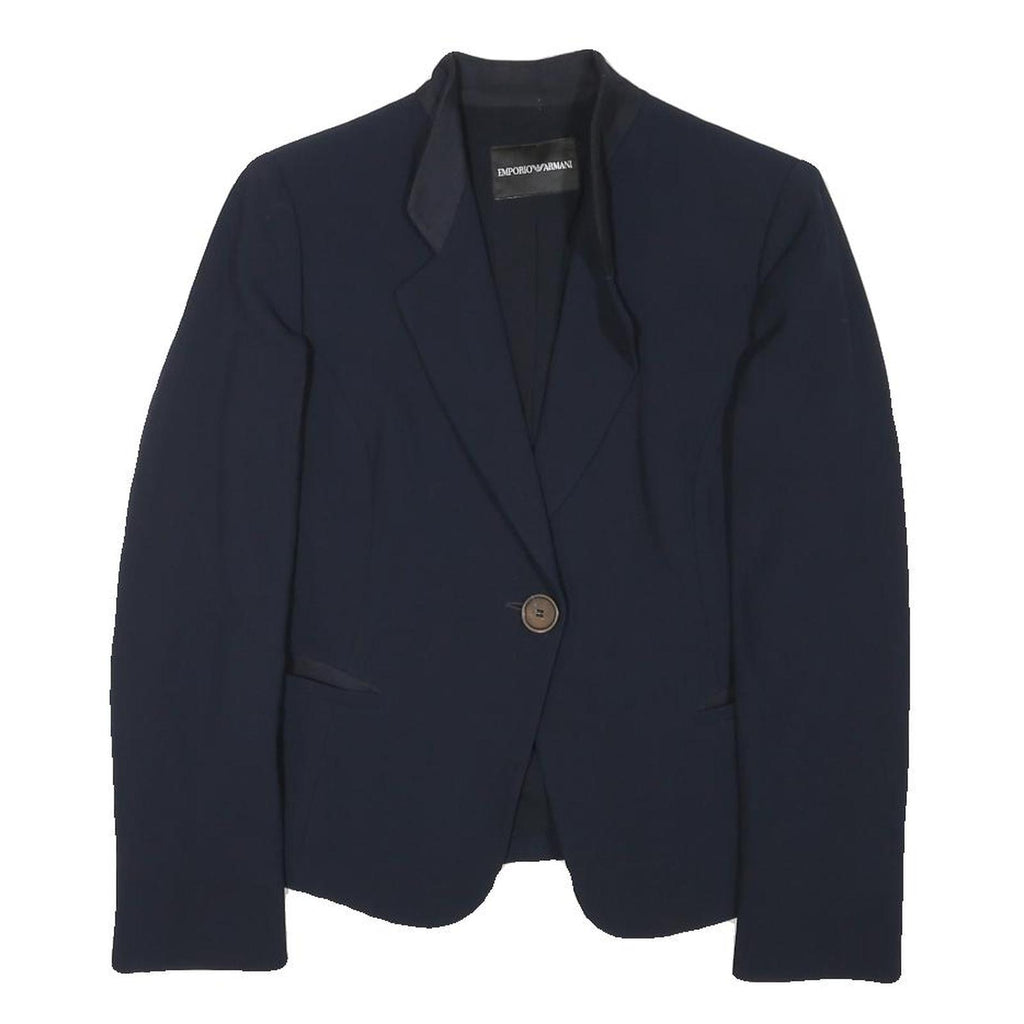 EMPORIO ARMANI Womens Navy Blue Wool Blend Blazer Jacket XS Classic Tailored