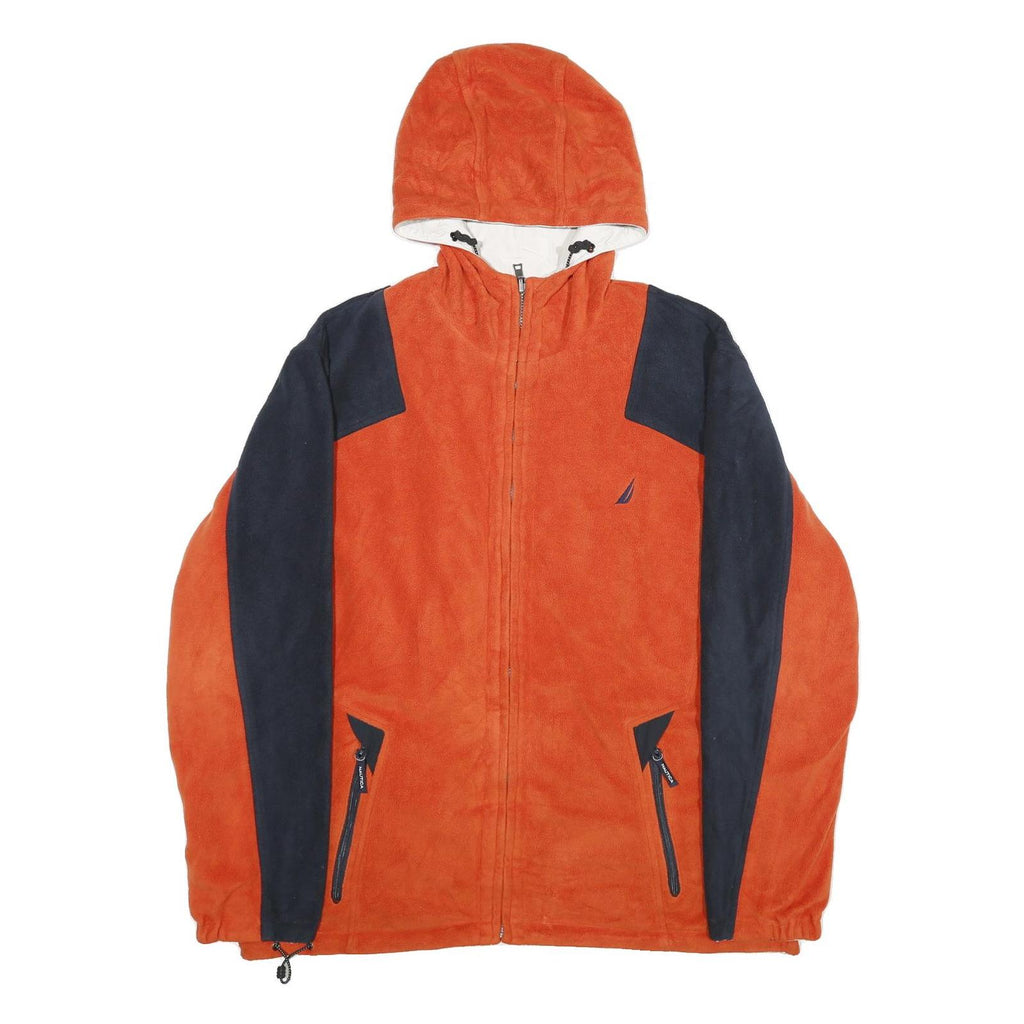 NAUTICA Mens Orange & Navy Reversible Zip Polyester Jacket XL Fleece Hooded