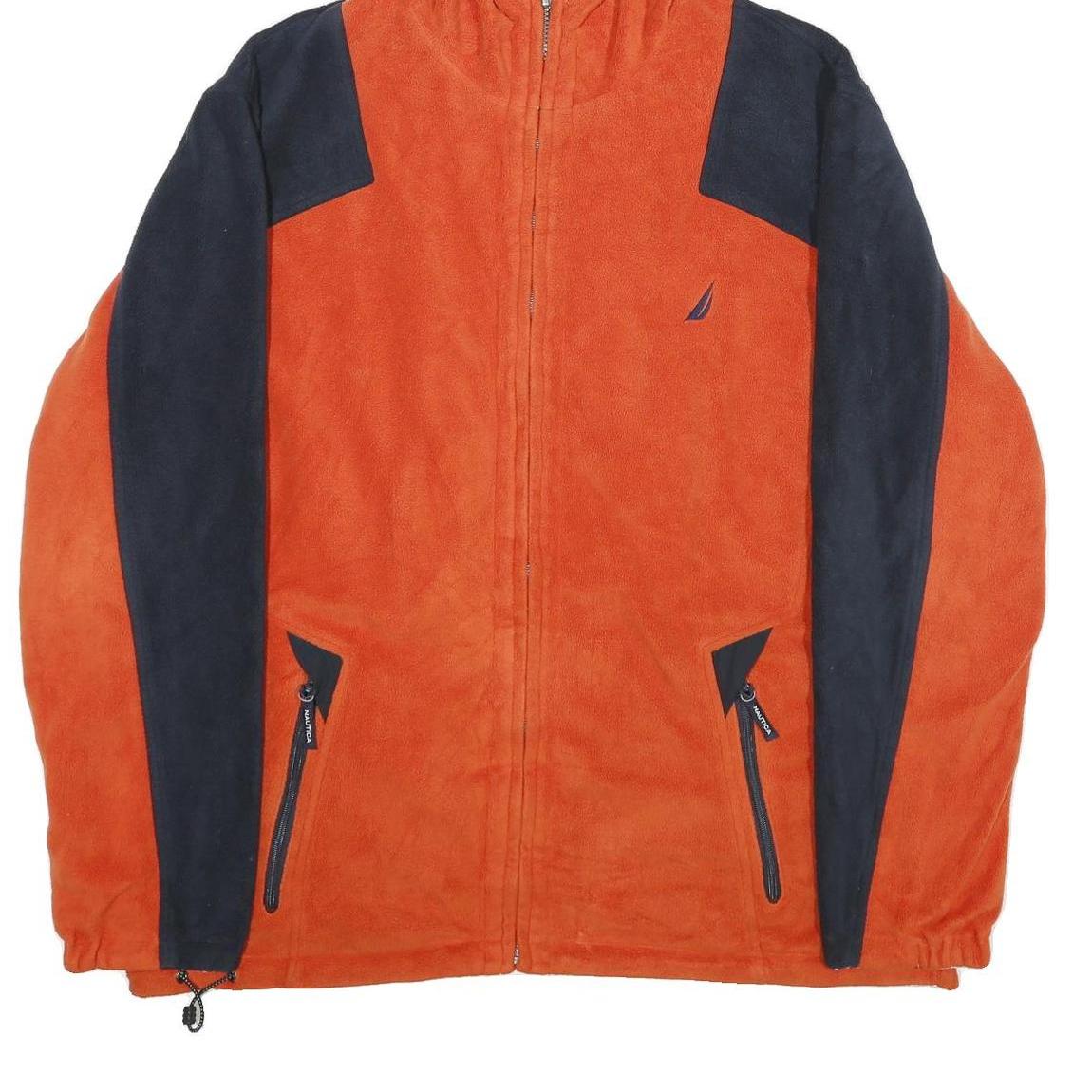 NAUTICA Mens Orange & Navy Reversible Zip Polyester Jacket XL Fleece Hooded