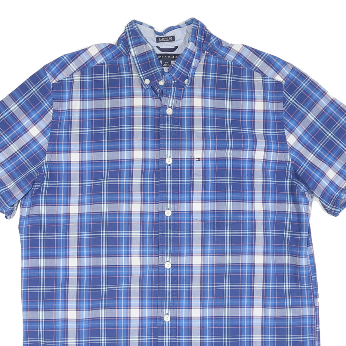 TOMMY HILFIGER Mens Blue & White Check Shirt S Classic Fit Cotton Blend
