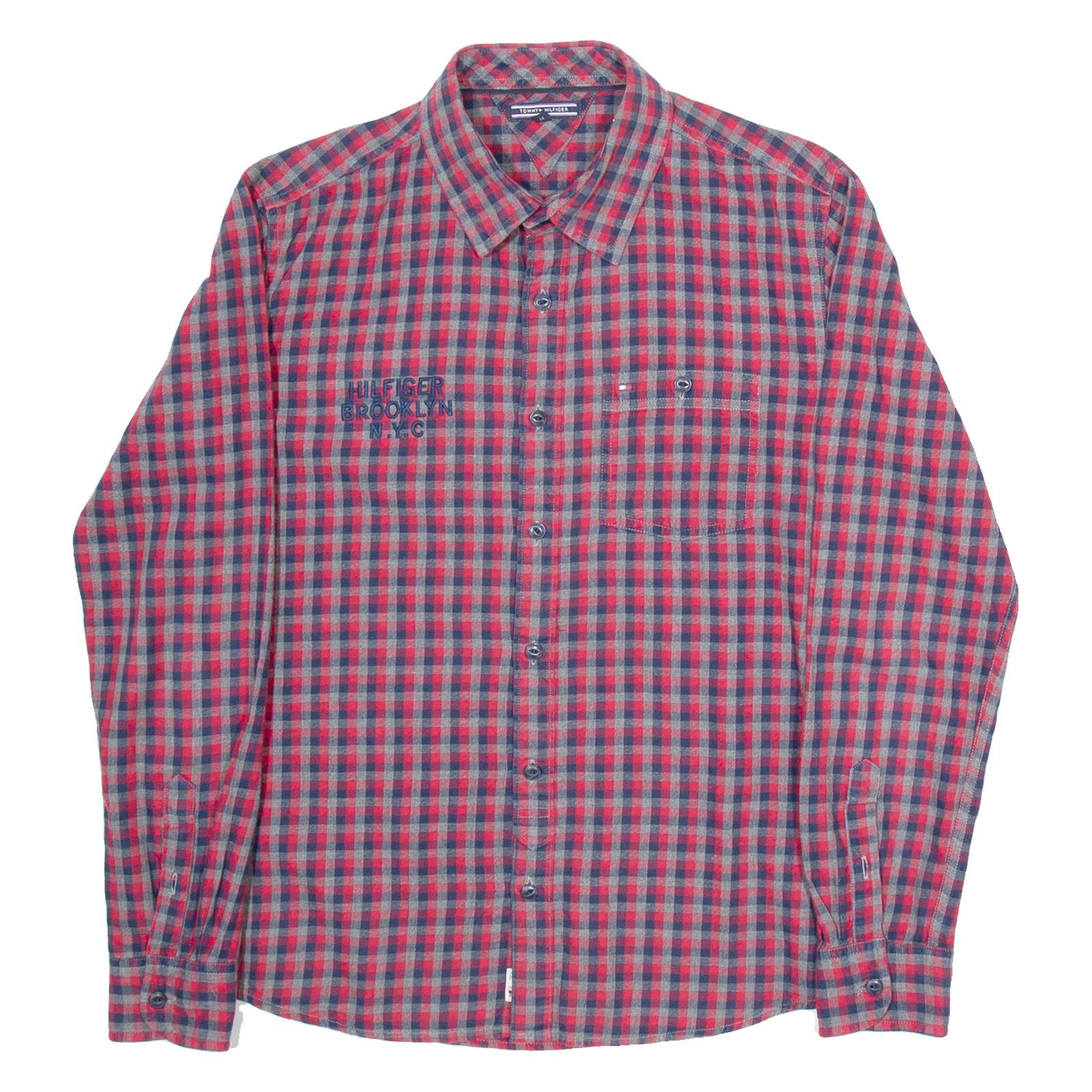TOMMY HILFIGER Mens Shirt Red Check Long Sleeve S