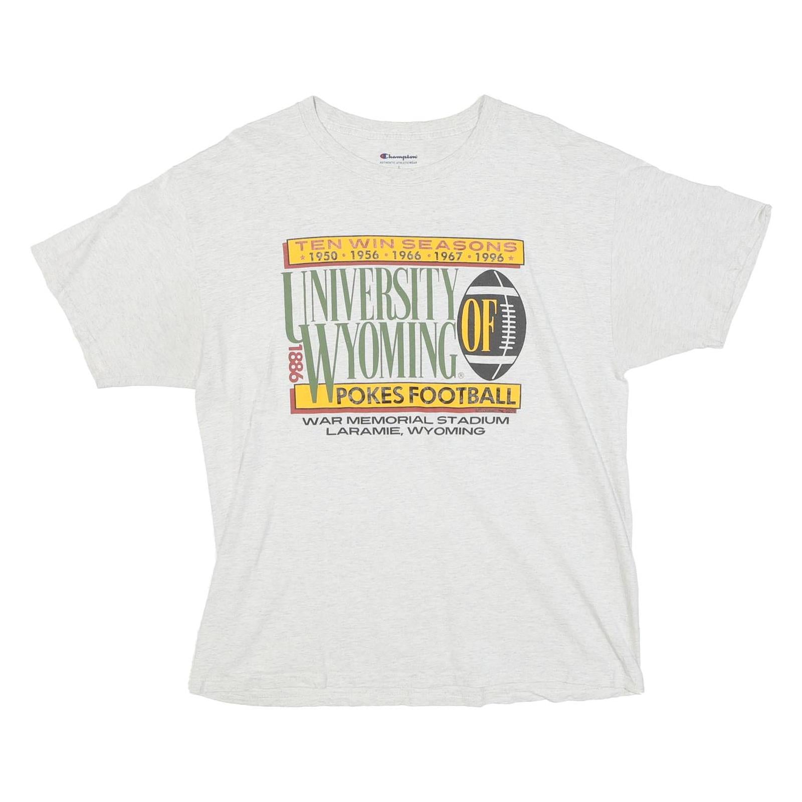 CHAMPION Mens White University Of Wyoming Graphic T-Shirt L Short Sleeve Crew