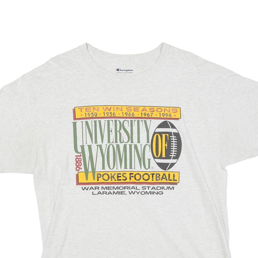 CHAMPION Mens White University Of Wyoming Graphic T-Shirt L Short Sleeve Crew
