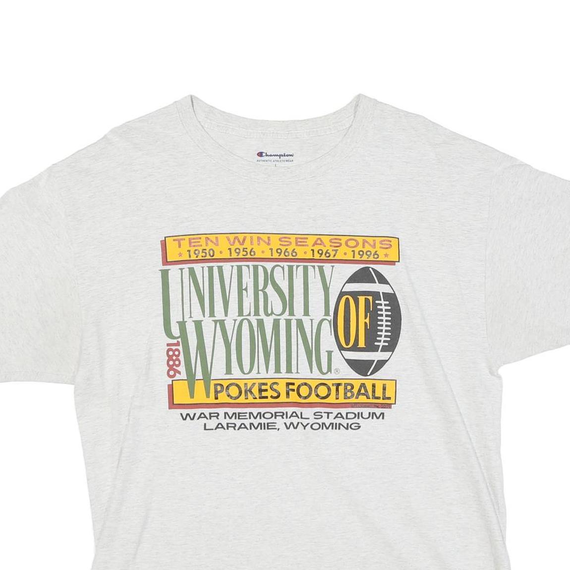 CHAMPION Mens White University Of Wyoming Graphic T-Shirt L Short Sleeve Crew