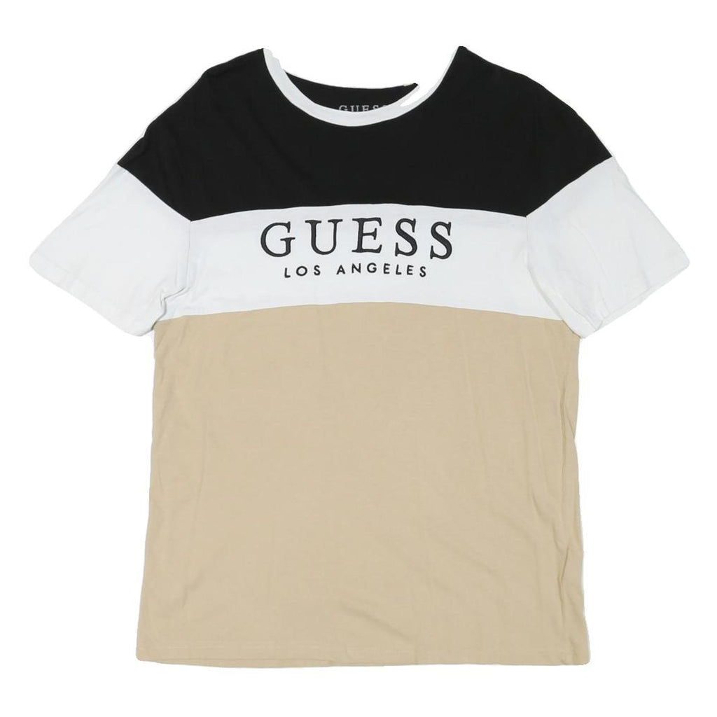GUESS Mens Black White & Beige Logo Graphic T-Shirt M Short Sleeve Crew Neck