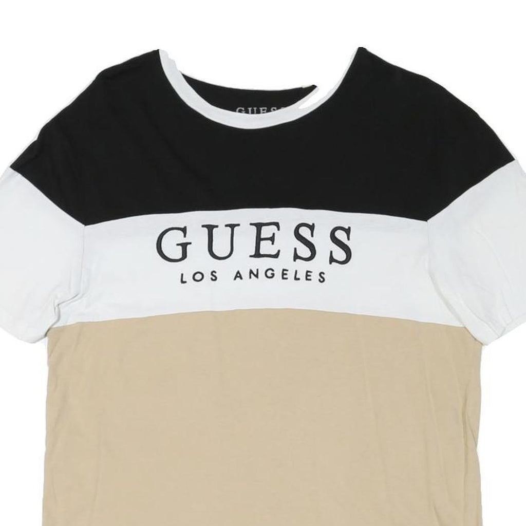 GUESS Mens Black White & Beige Logo Graphic T-Shirt M Short Sleeve Crew Neck