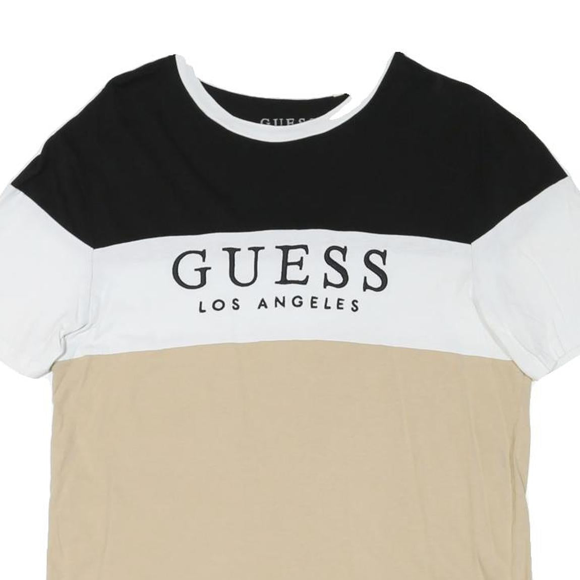 GUESS Mens Black White & Beige Logo Graphic T-Shirt M Short Sleeve Crew Neck