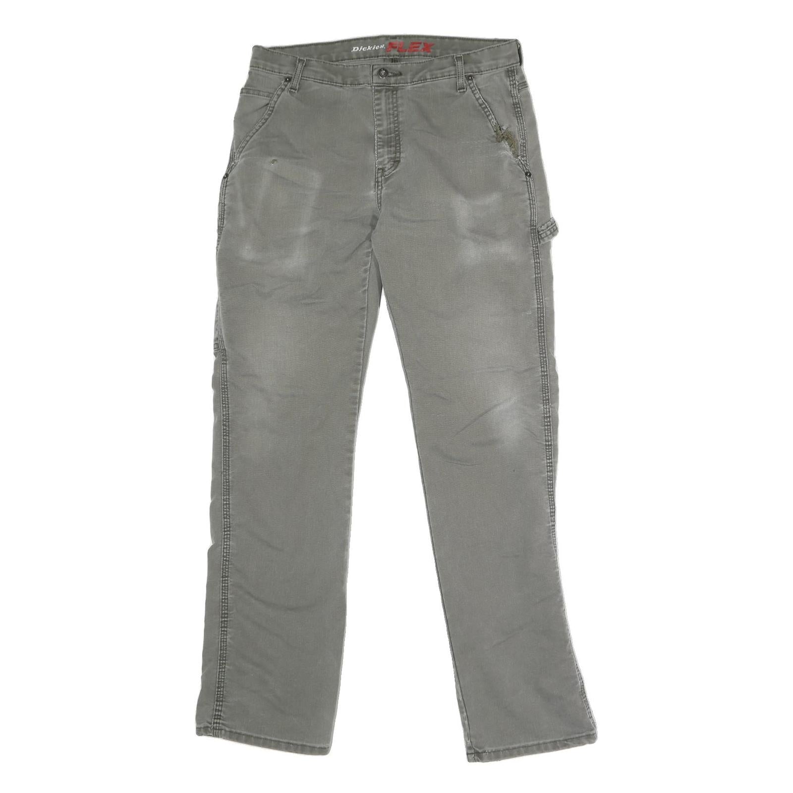 DICKIES Mens Cotton Blend Grey Regular Fit Straight Leg Trousers W34 L32