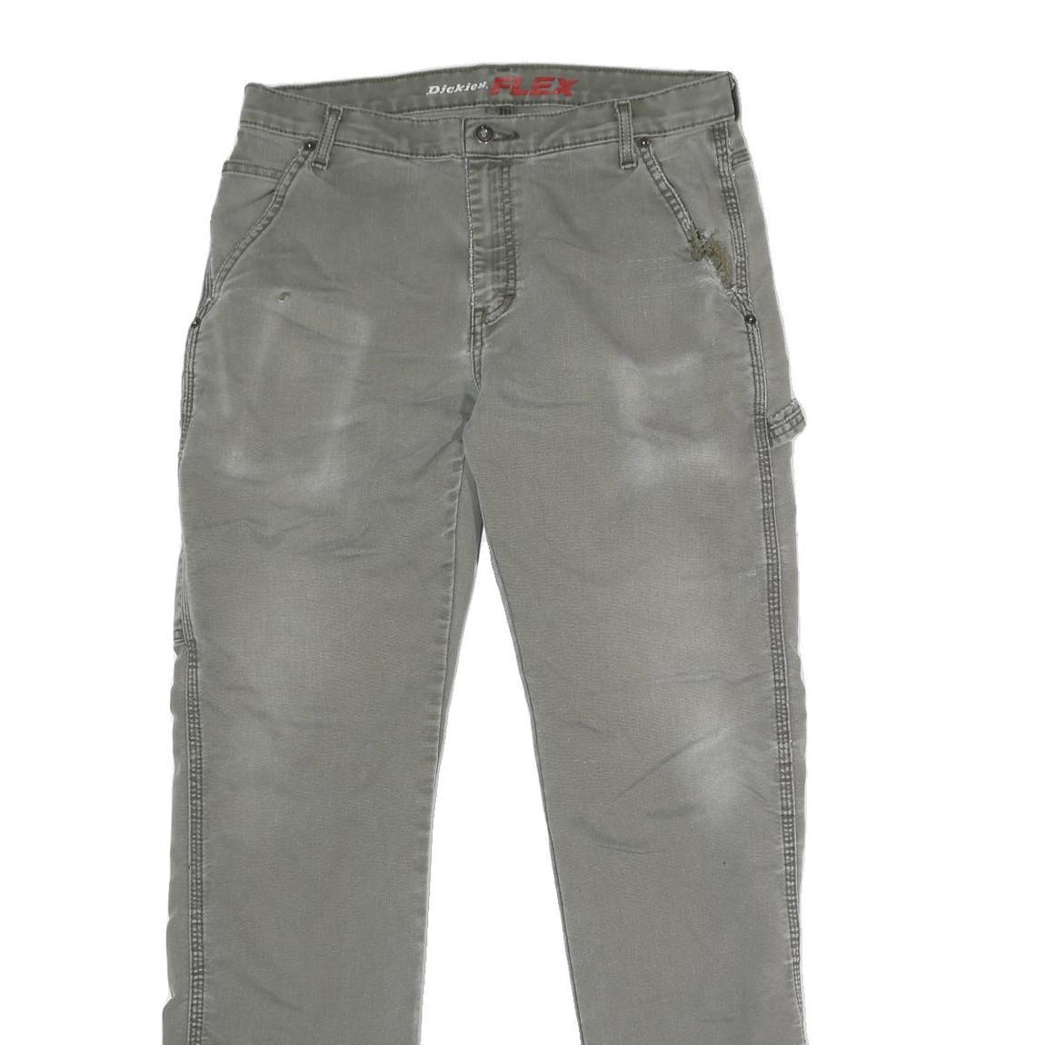 DICKIES Mens Cotton Blend Grey Regular Fit Straight Leg Trousers W34 L32