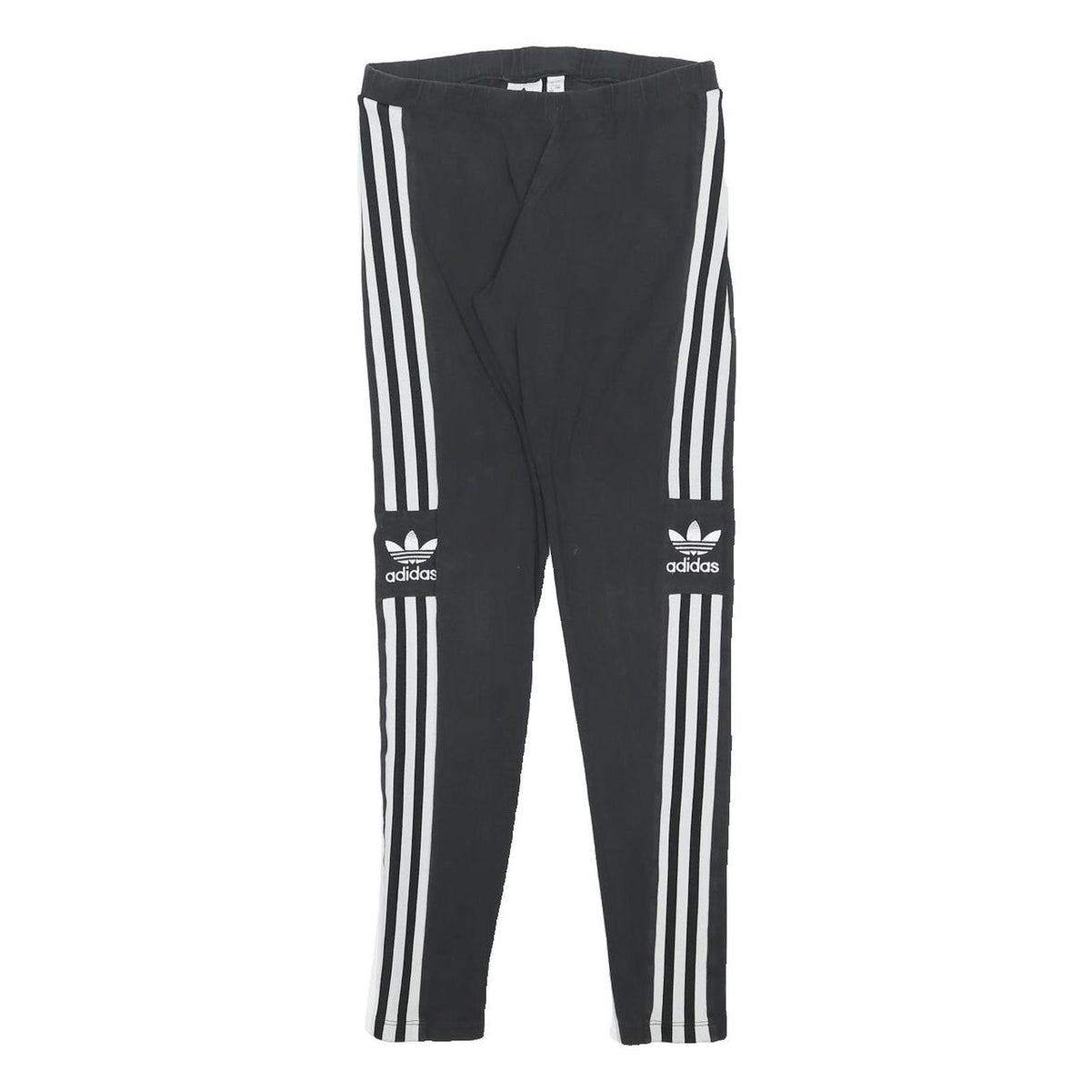 ADIDAS Womens Leggings Black & White Classic Slim UK 12 W24 L26 Three Stripes