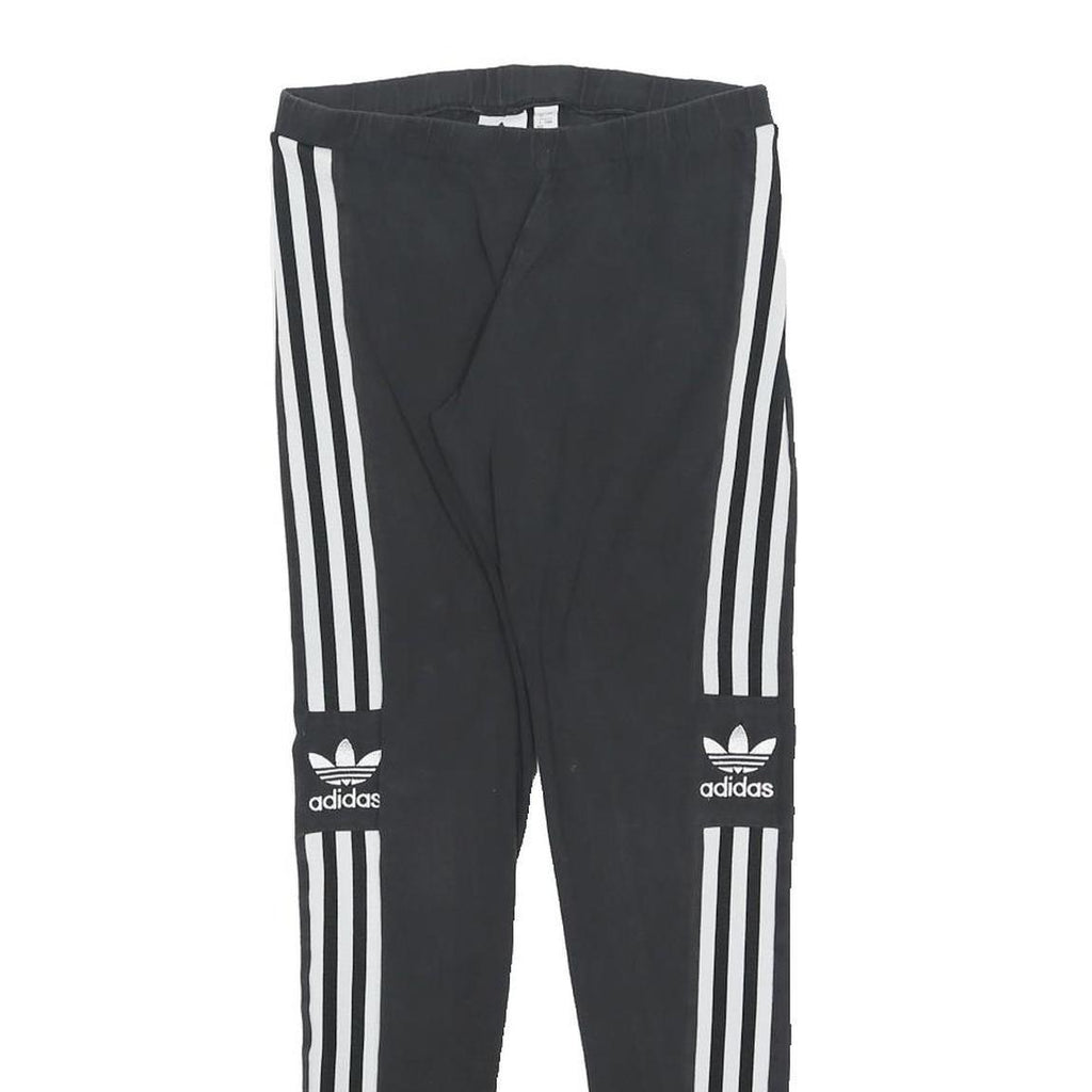 ADIDAS Womens Leggings Black & White Classic Slim UK 12 W24 L26 Three Stripes