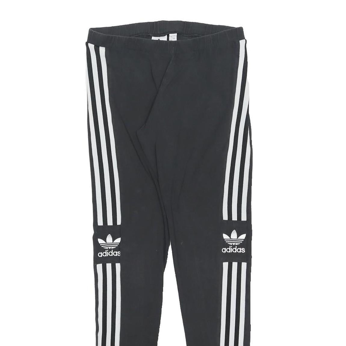 ADIDAS Womens Leggings Black & White Classic Slim UK 12 W24 L26 Three Stripes