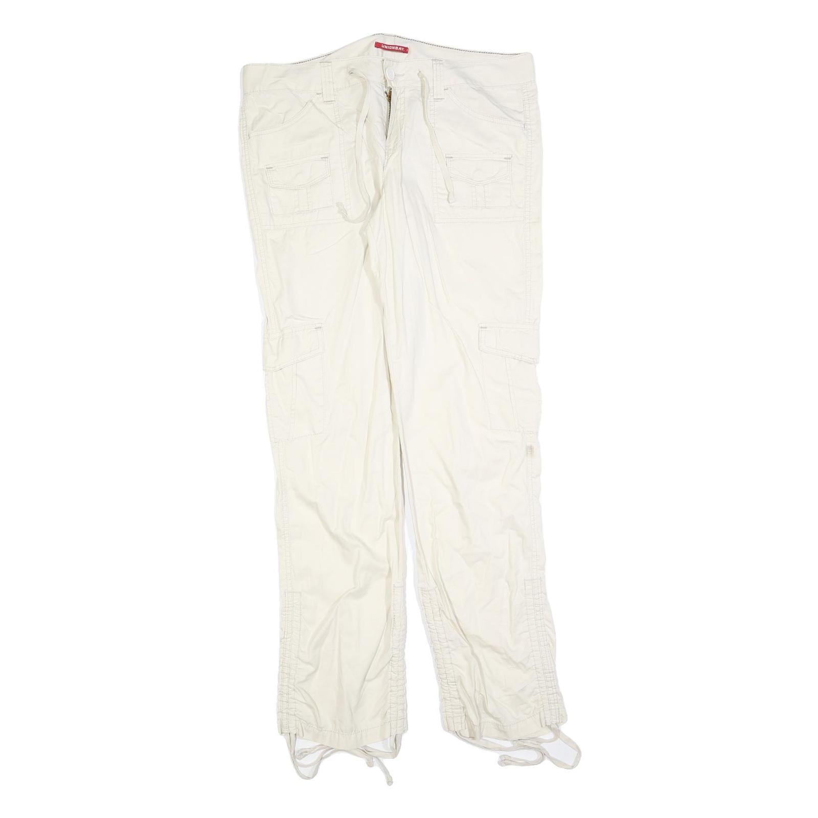 UNION BAY Womens Polyester Blend White Regular Straight Trousers W36 L32 Casual