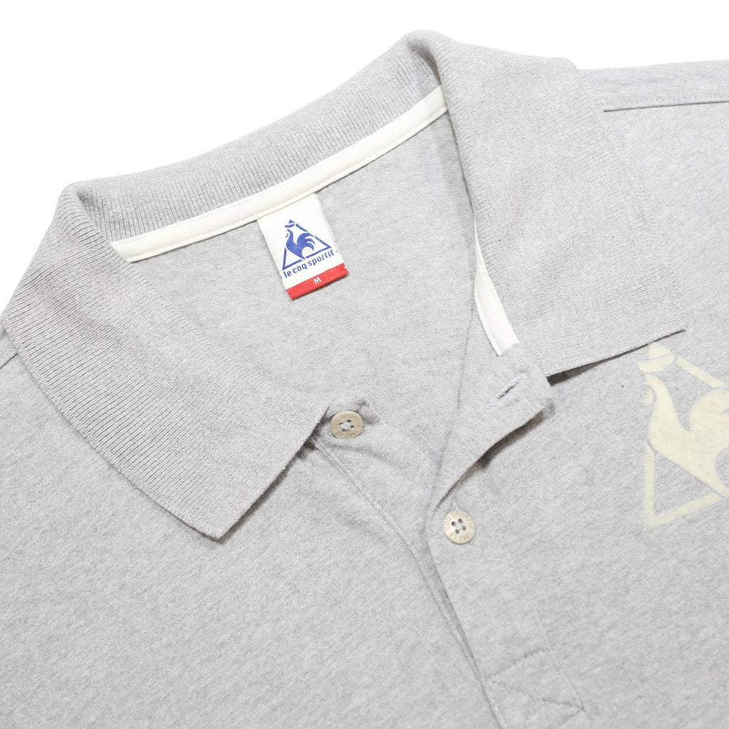 LE COQ SPORTIF Mens Grey Short Sleeve Plain M Cotton Polo Shirt Casual