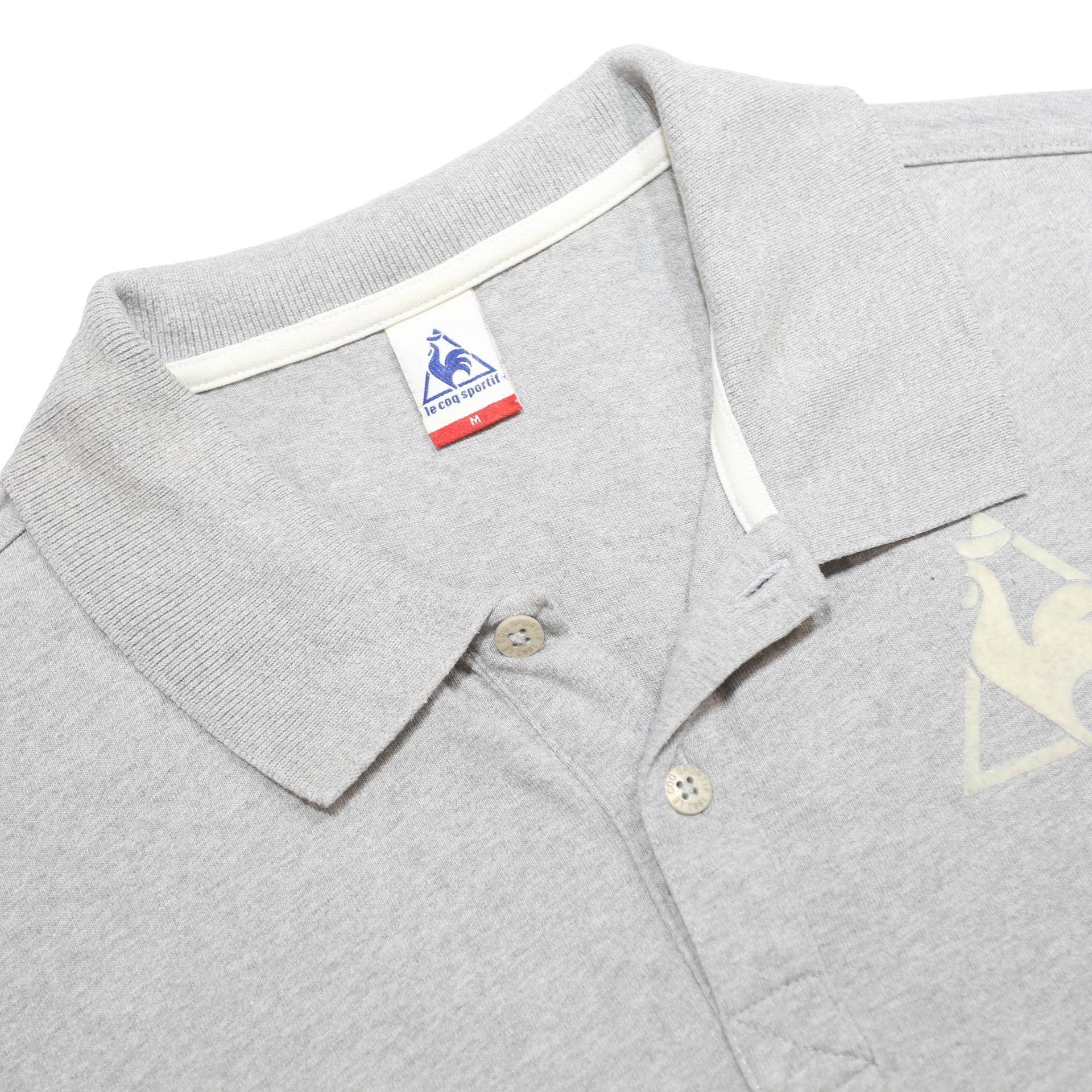 LE COQ SPORTIF Mens Grey Short Sleeve Plain M Cotton Polo Shirt Casual