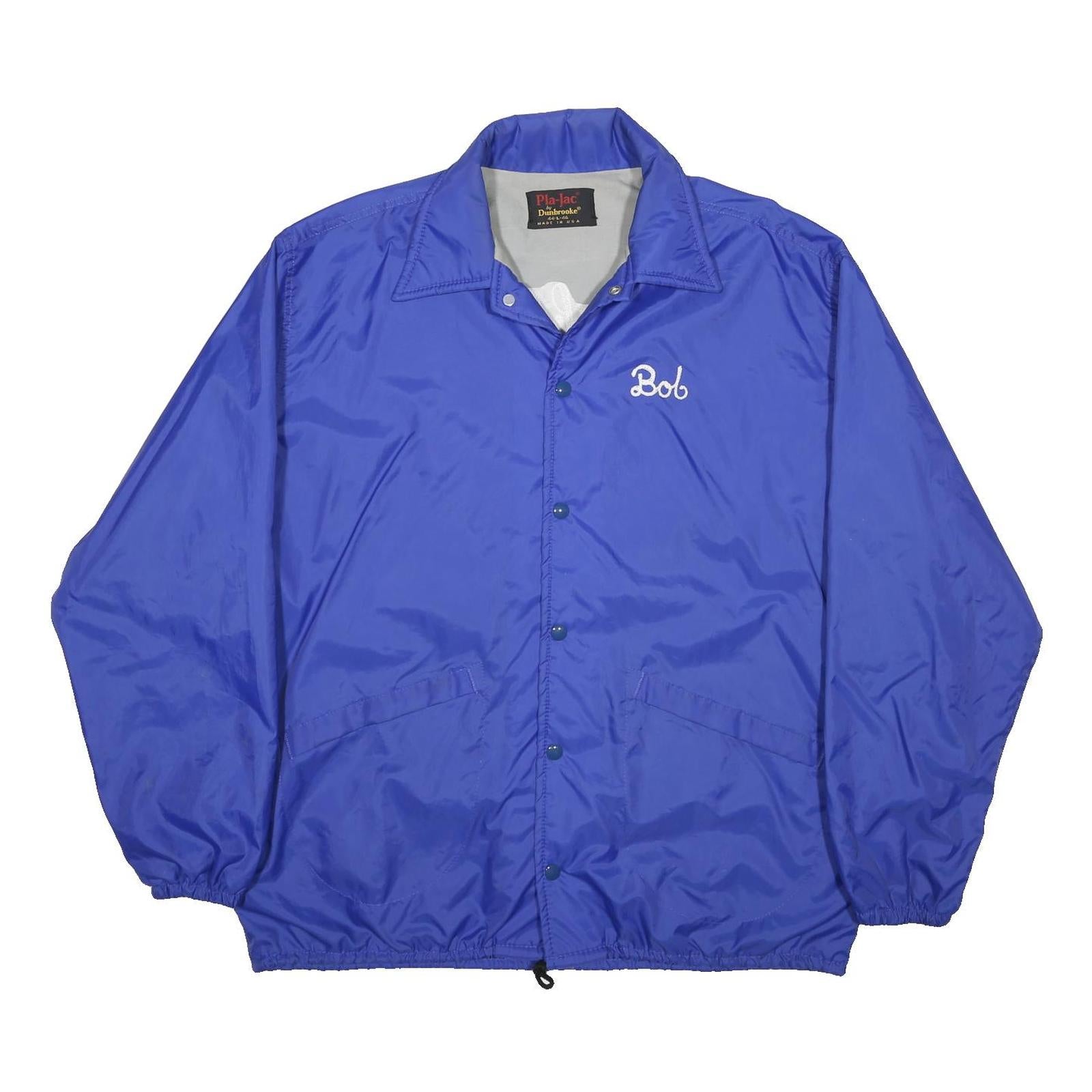 PLA-JAC Mens Blue Synthetic Button Jacket L Plain Casual Lightweight Sportswear
