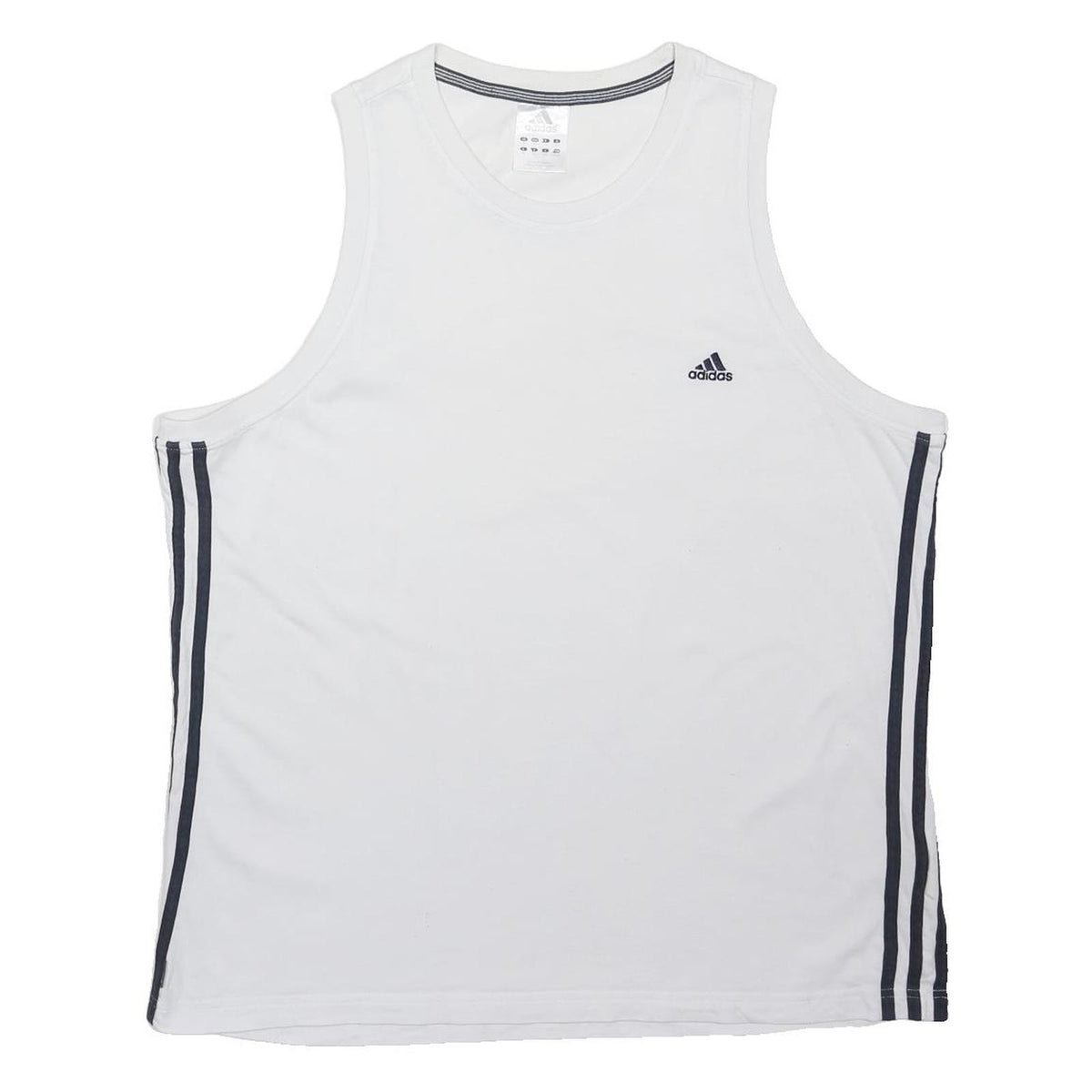 ADIDAS Mens White & Black Athletic Vest XL Crew Neck Sleeveless Cotton Blend