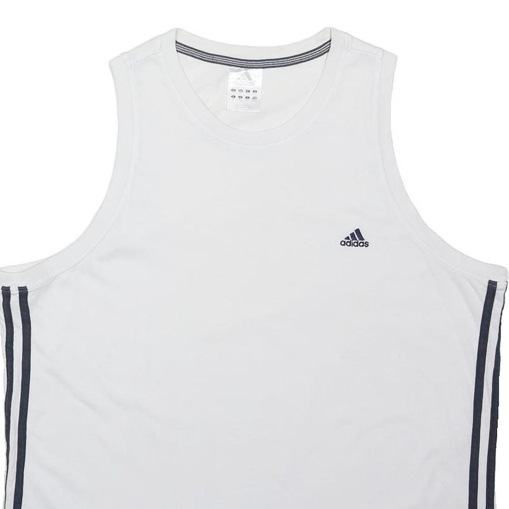ADIDAS Mens White & Black Athletic Vest XL Crew Neck Sleeveless Cotton Blend