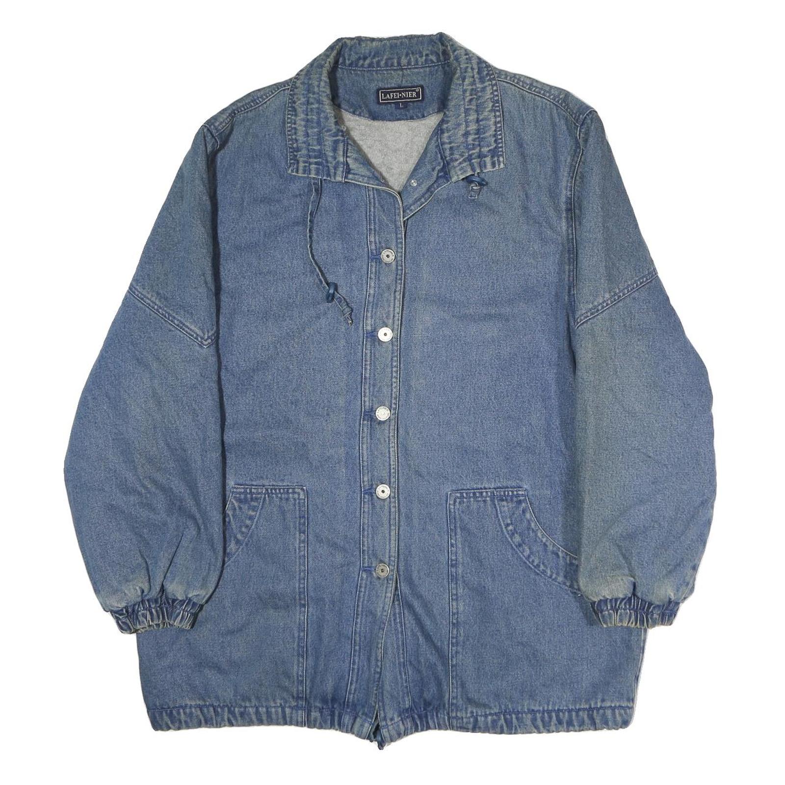 LAFEI-NIER Womens Blue Denim Button Jacket L Cotton Relaxed Fit Casual Outerwear