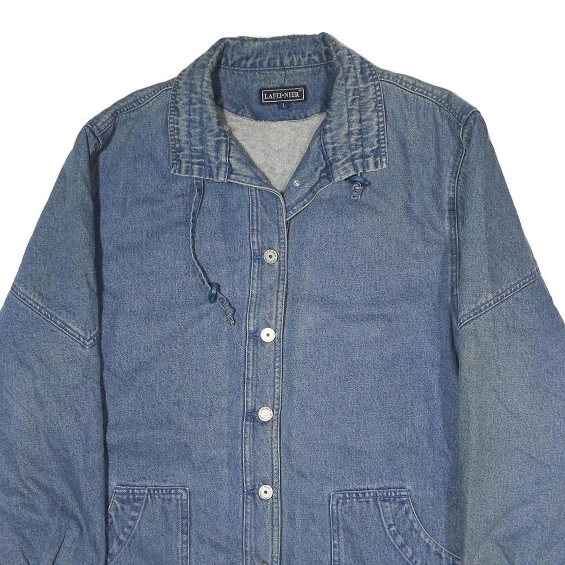 LAFEI-NIER Womens Blue Denim Button Jacket L Cotton Relaxed Fit Casual Outerwear