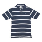 HARD ROCK CAFE Mens Navy & White Striped Cotton Blend Short Sleeve M Polo Shirt