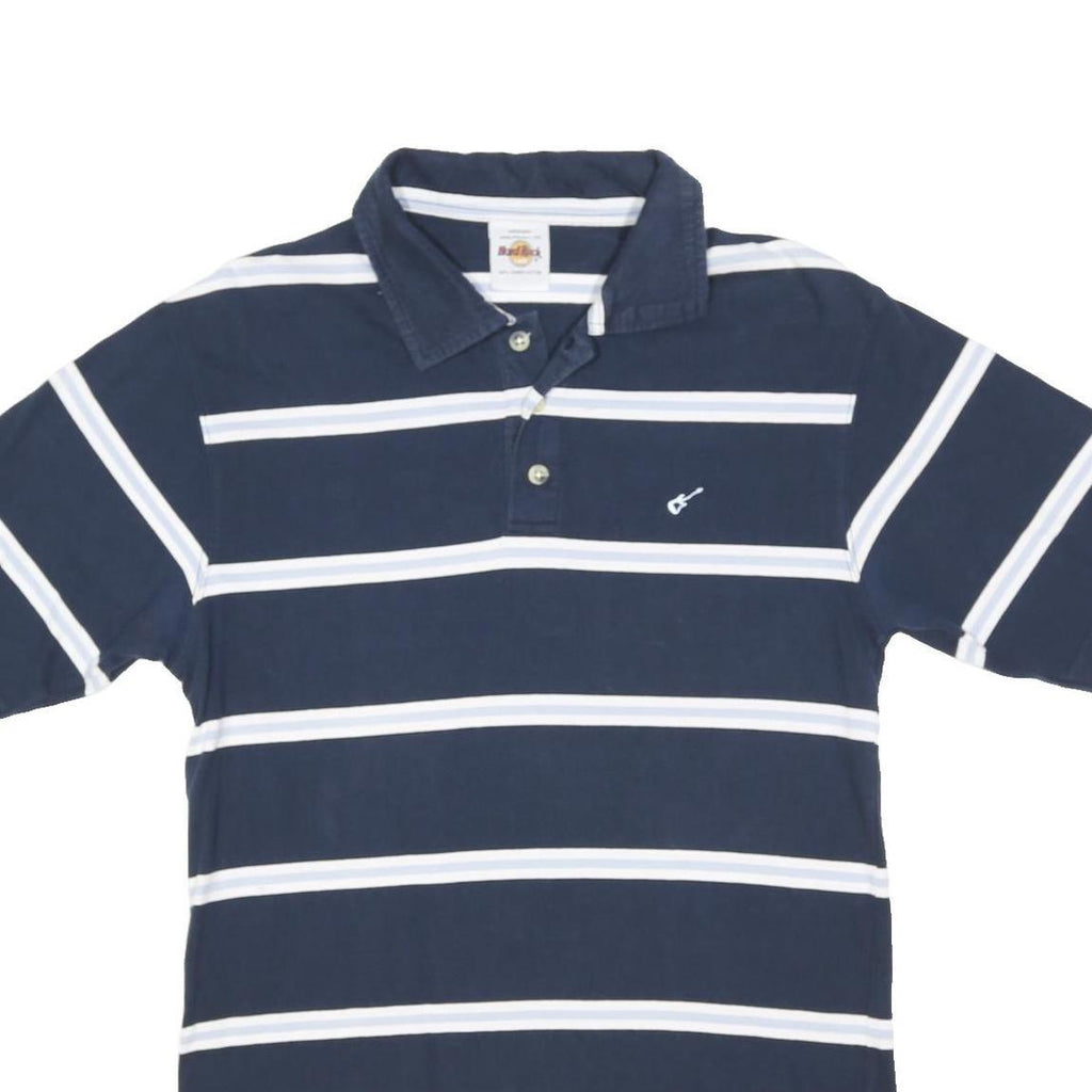 HARD ROCK CAFE Mens Navy & White Striped Cotton Blend Short Sleeve M Polo Shirt