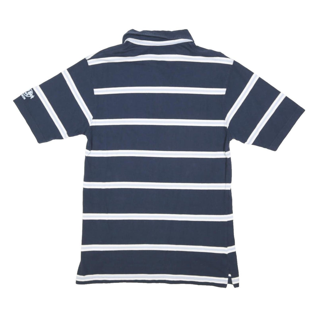 HARD ROCK CAFE Mens Navy & White Striped Cotton Blend Short Sleeve M Polo Shirt