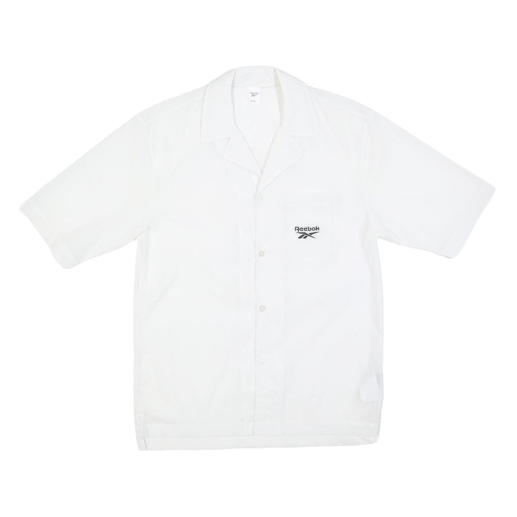 REEBOK Mens White Shirt S Polyester Blend Casual Short Sleeve Button Down