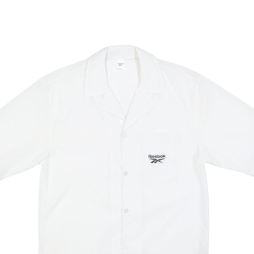 REEBOK Mens White Shirt S Polyester Blend Casual Short Sleeve Button Down