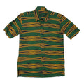Mens Green & Yellow Patterned Cotton Blend Shirt M Short Sleeve Button Collar