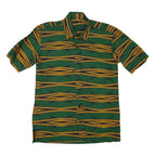 Mens Green & Yellow Patterned Cotton Blend Shirt M Short Sleeve Button Collar