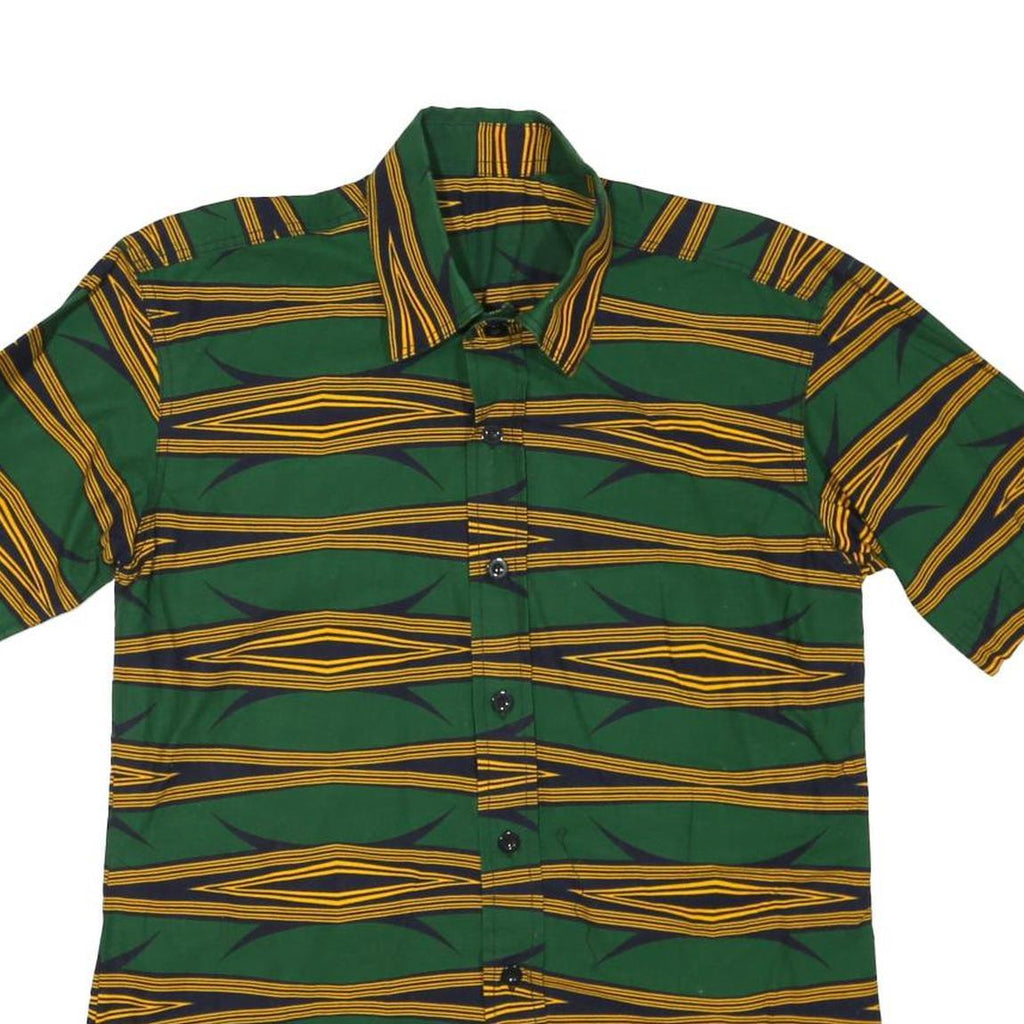 Mens Green & Yellow Patterned Cotton Blend Shirt M Short Sleeve Button Collar