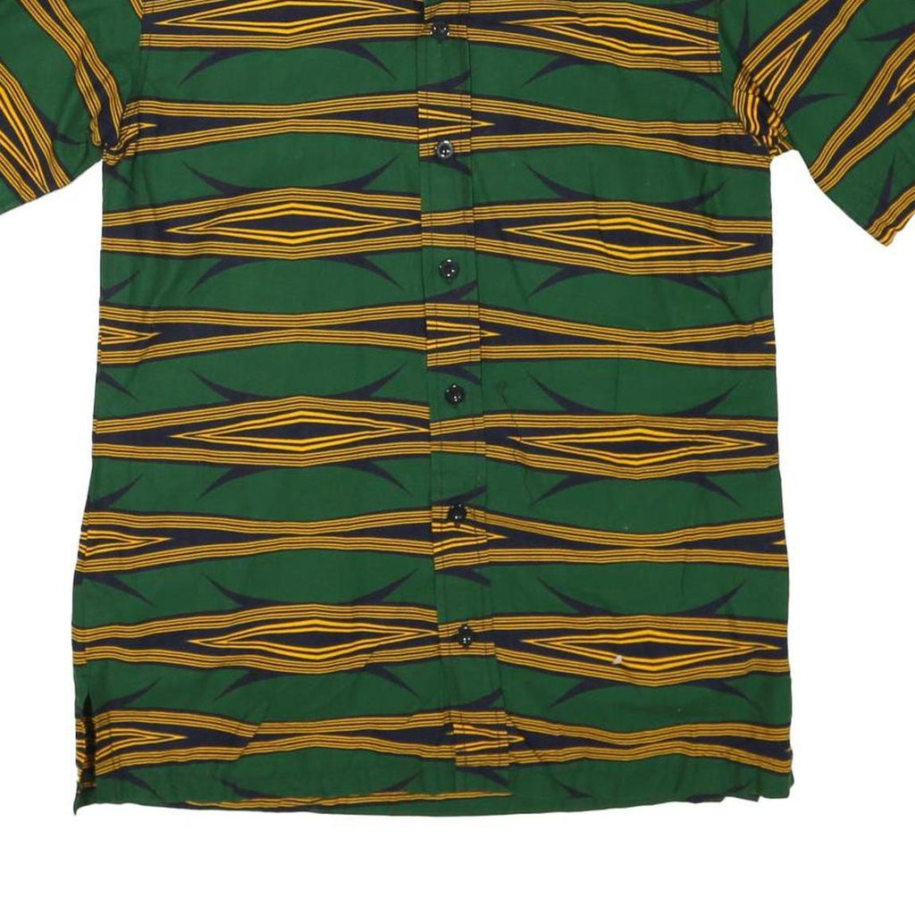 Mens Green & Yellow Patterned Cotton Blend Shirt M Short Sleeve Button Collar
