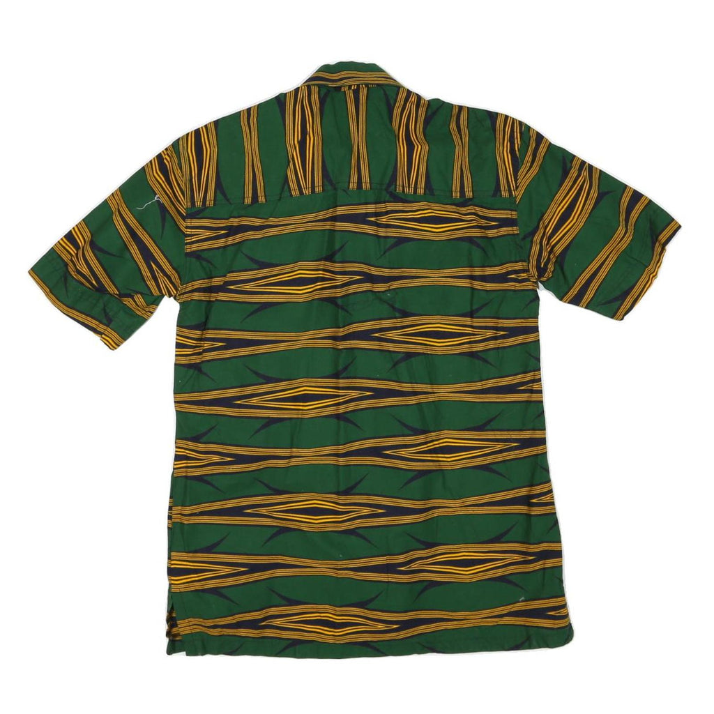 Mens Green & Yellow Patterned Cotton Blend Shirt M Short Sleeve Button Collar