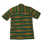 Mens Green & Yellow Patterned Cotton Blend Shirt M Short Sleeve Button Collar
