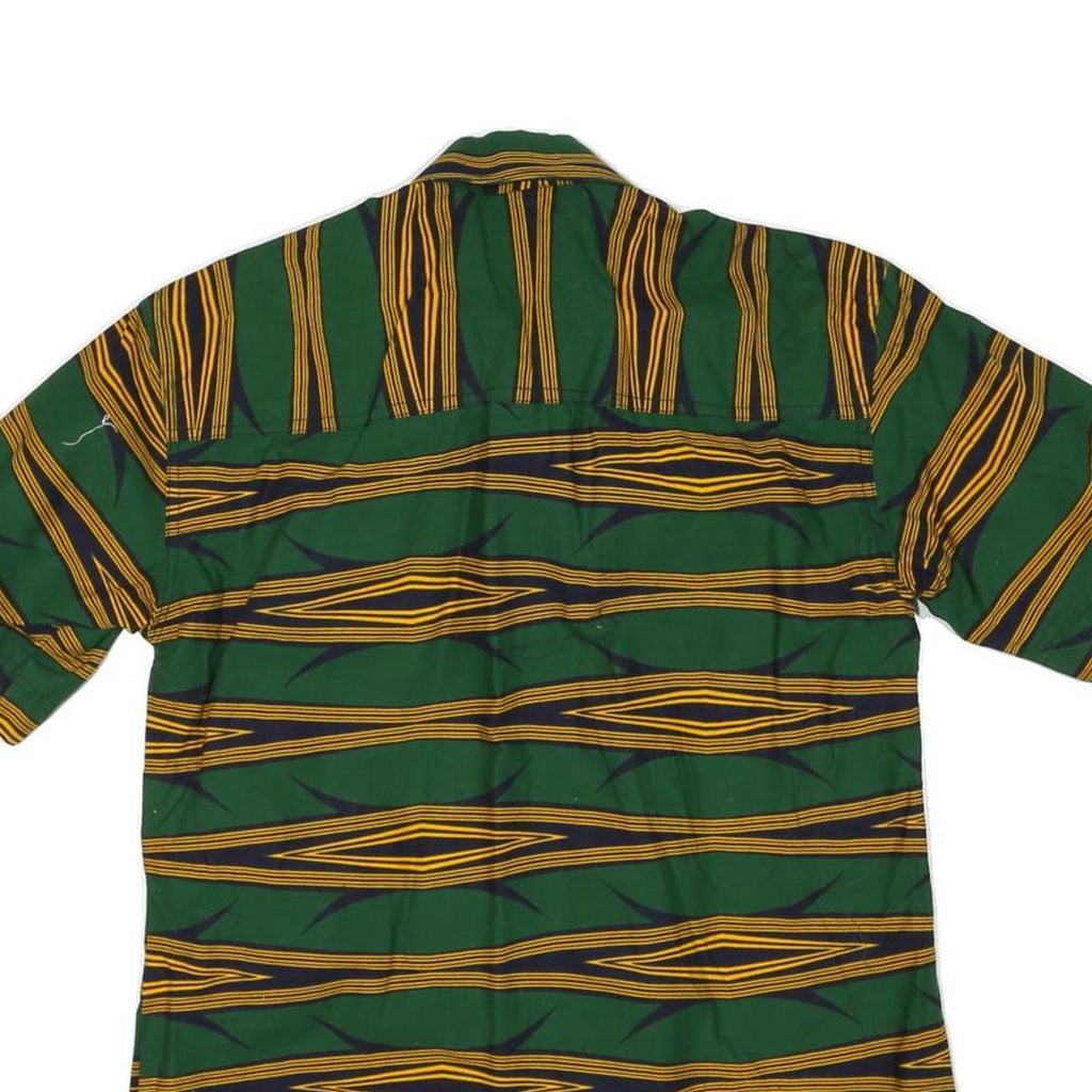 Mens Green & Yellow Patterned Cotton Blend Shirt M Short Sleeve Button Collar