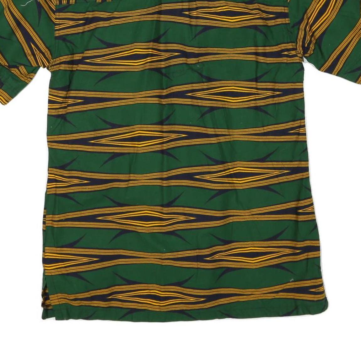 Mens Green & Yellow Patterned Cotton Blend Shirt M Short Sleeve Button Collar