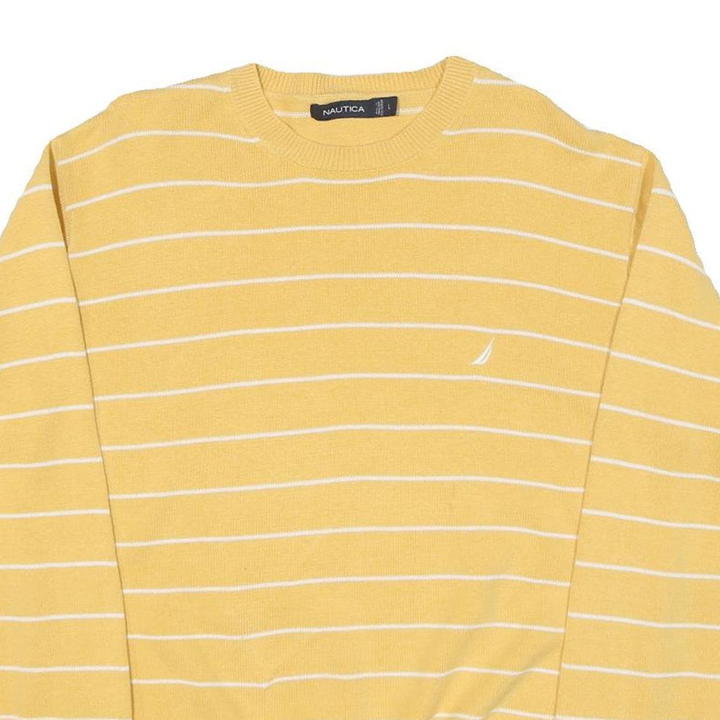 NAUTICA Womens Yellow & White Patterned Cotton Blend Crew Neck Jumper L Striped