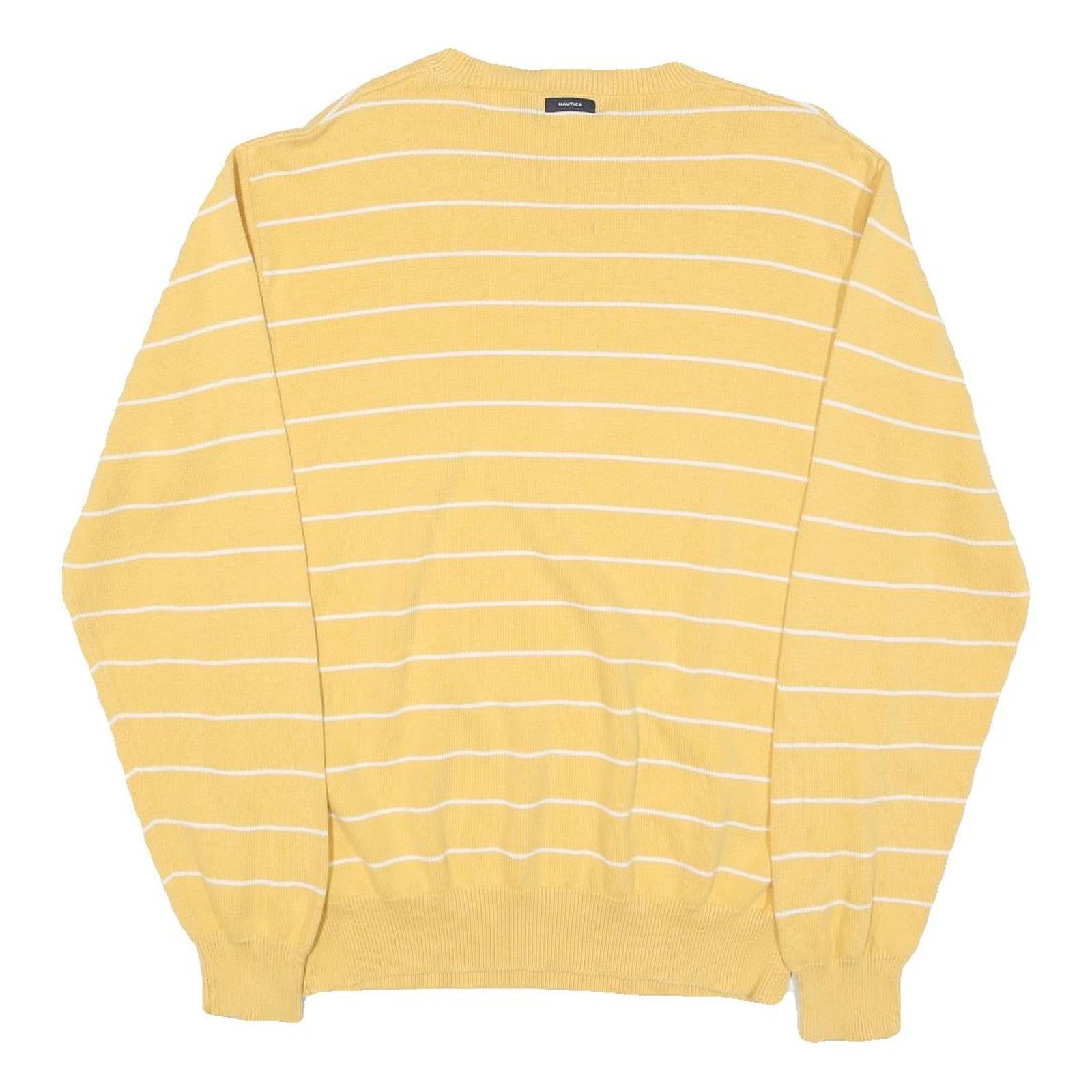NAUTICA Womens Yellow & White Patterned Cotton Blend Crew Neck Jumper L Striped