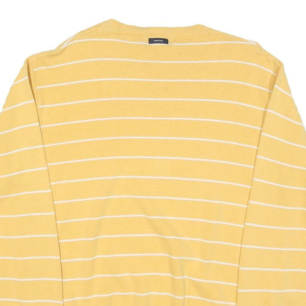 NAUTICA Womens Yellow & White Patterned Cotton Blend Crew Neck Jumper L Striped