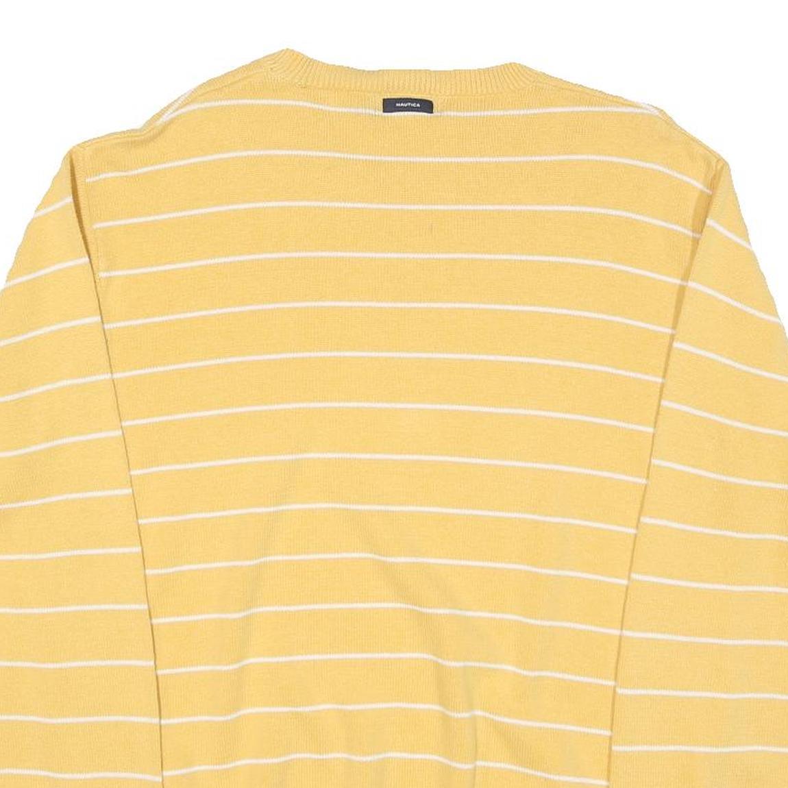 NAUTICA Womens Yellow & White Patterned Cotton Blend Crew Neck Jumper L Striped