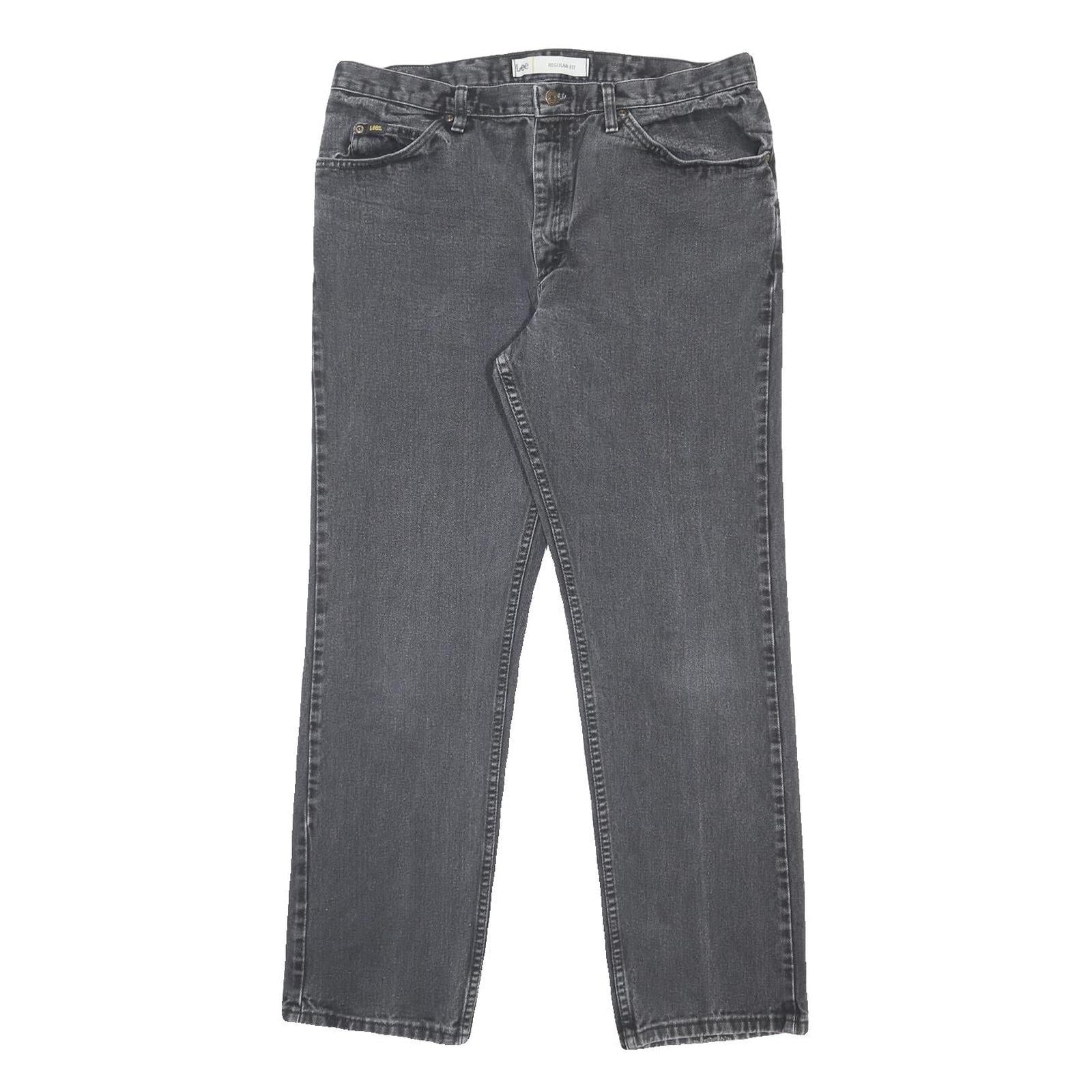 LEE Mens Regular Fit Grey Denim Jeans W38 L32 Classic Cotton Zip Closure Pockets