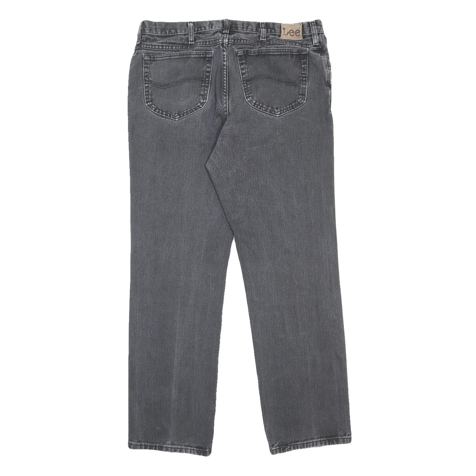 LEE Mens Regular Fit Grey Denim Jeans W38 L32 Classic Cotton Zip Closure Pockets
