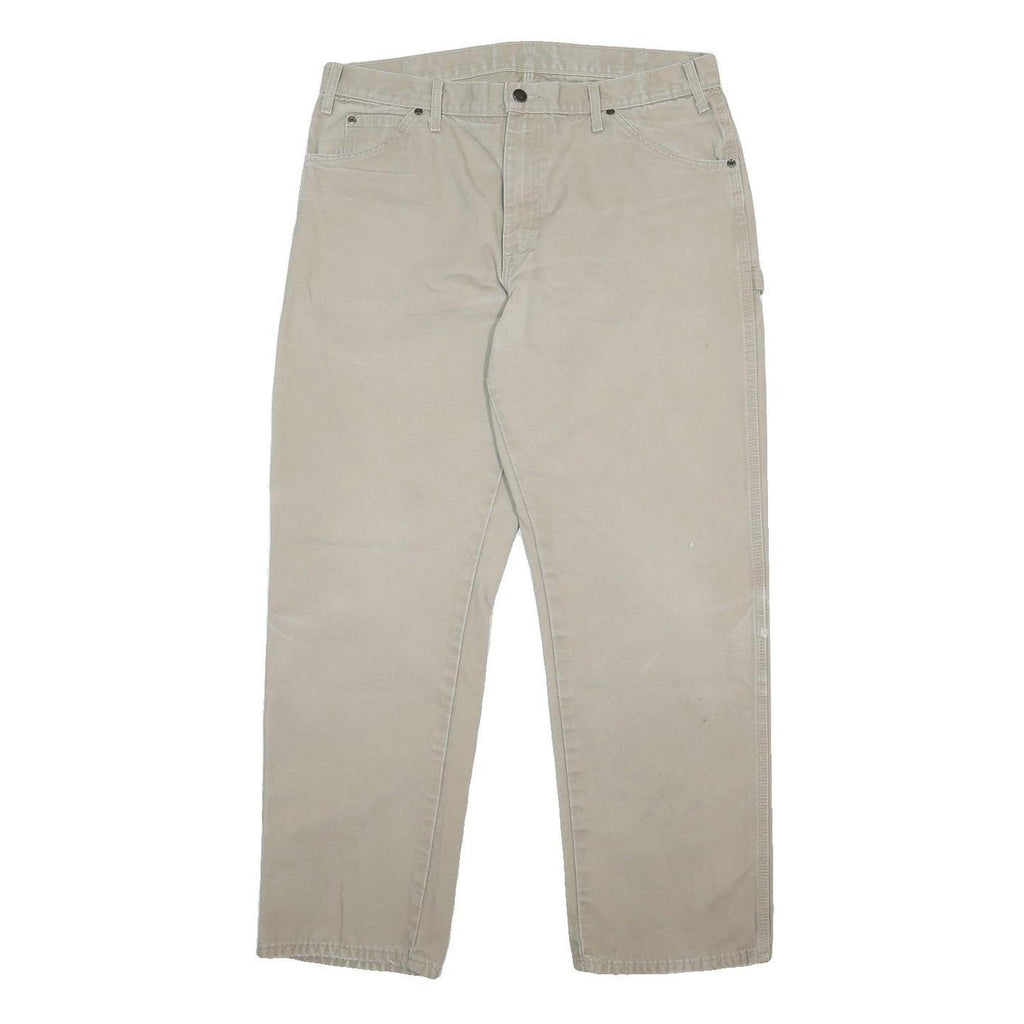 DICKIES Mens Cotton Beige Regular Straight Trousers W36 L32 Workwear Durable